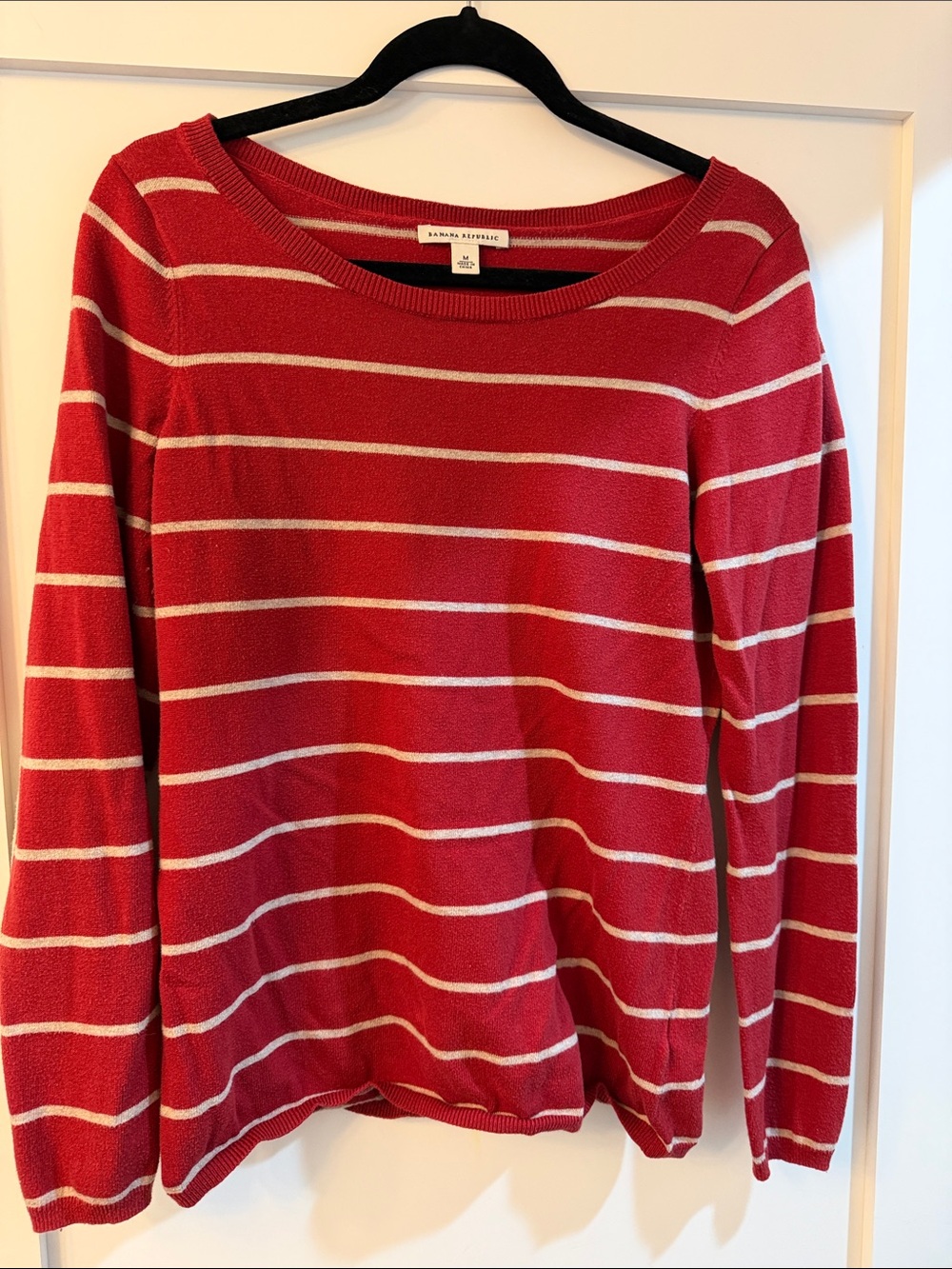 Banana Republic Red and Cream Striped Long-Sleeve Top